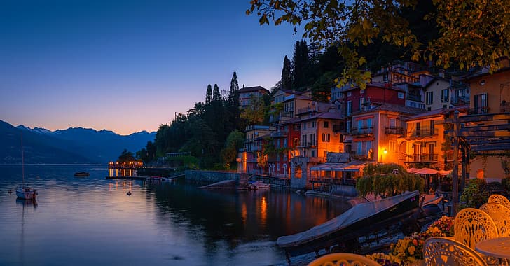 landscape, mountains, lake, building, home, the evening, Italy