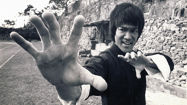 Bruce Lee, warrior, men, monochrome, one person, real people