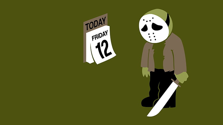 sad, calendar, simple background, machete, Jason Voorhees, hockey mask