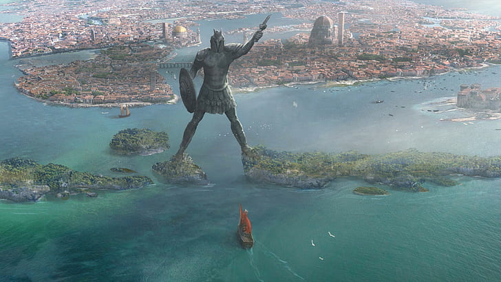 game of thrones fantasy art braavos statue city, water, sea