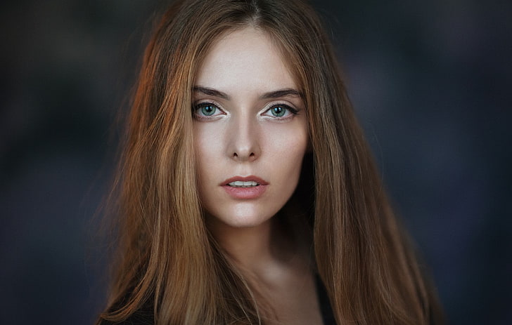 Amina Katinova, women, model, face, portrait, simple background