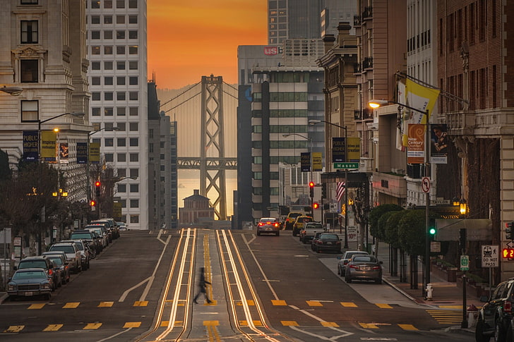 white bridge, San Francisco, cityscape, street, San Francisco-Oakland Bay Bridge, HD wallpaper