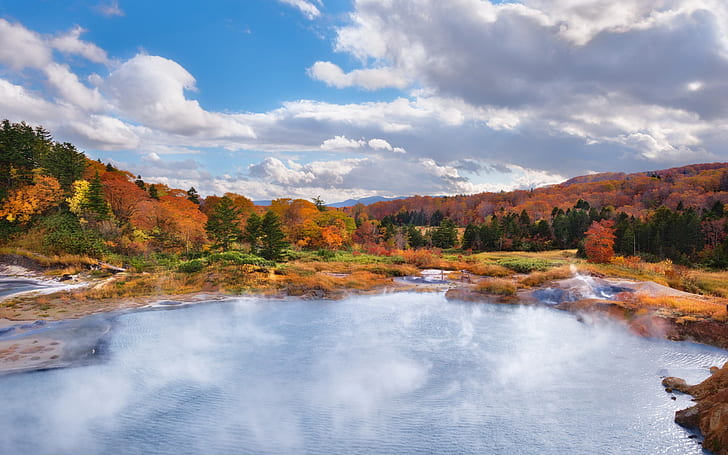Autumn landscape, nature, forest, fall, pond, HD wallpaper