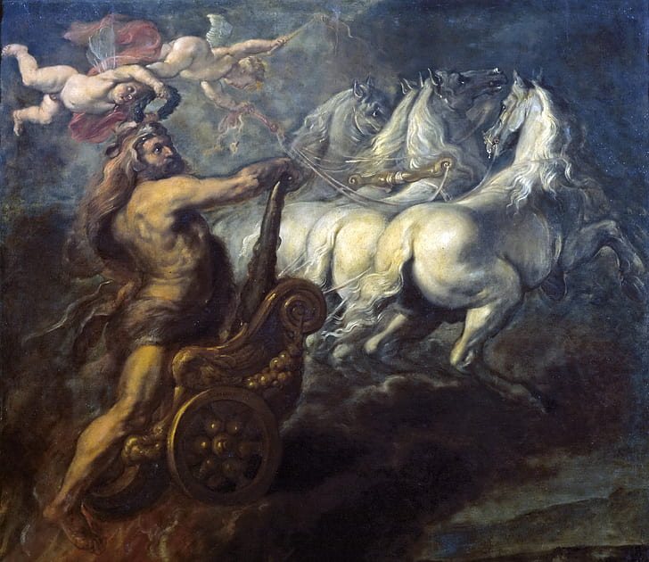 chariot, angel, picture, horse, mythology, Jean Baptiste Borrekens, HD wallpaper