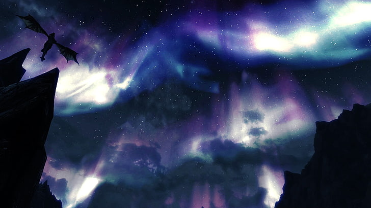 aurora borealis wallpaper, The Elder Scrolls V: Skyrim, aurorae