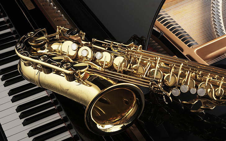 Saxophone and Piano, brass saxophone, musical instruments, HD wallpaper