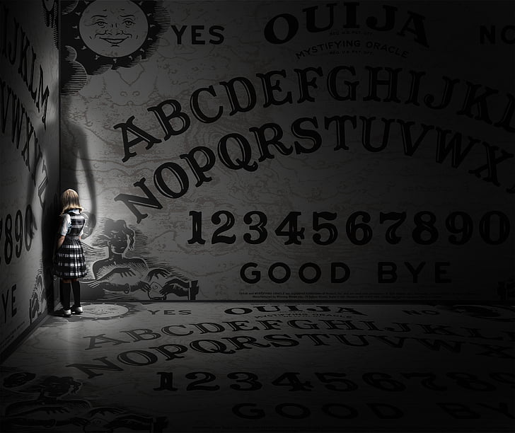 person wearing white and black dress inside ouija board printed room, HD wallpaper