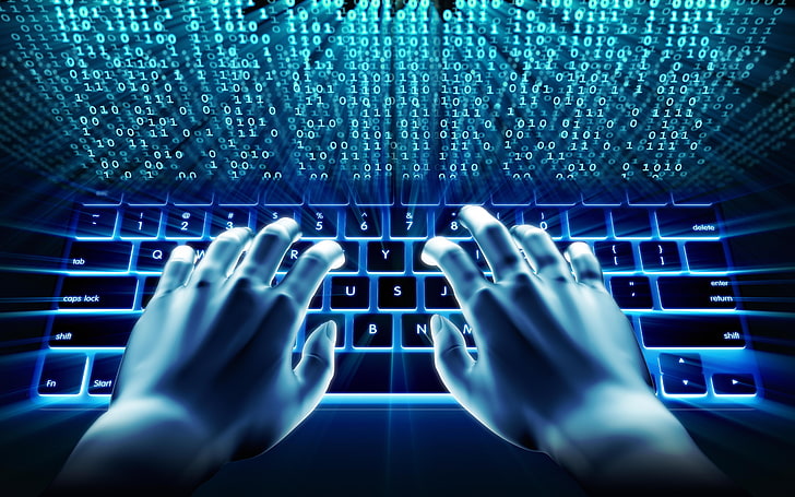 hacking, binary code, keyboard, internet, Technology, human hand, HD wallpaper