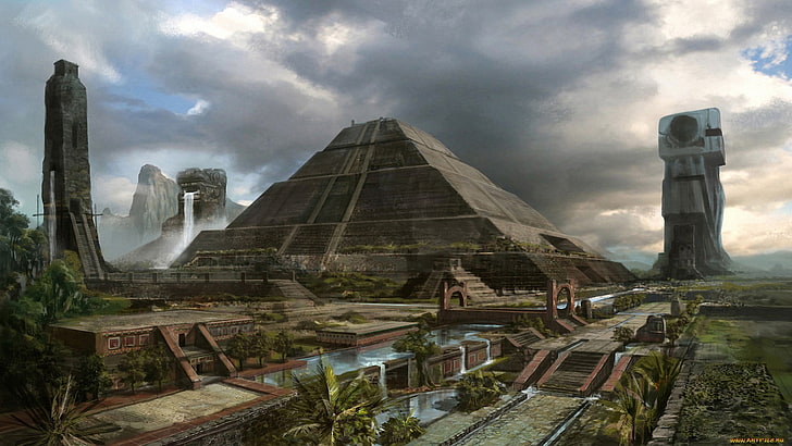 video game screenshot, fantasy art, pyramid, digital art, Maya (civilization), HD wallpaper