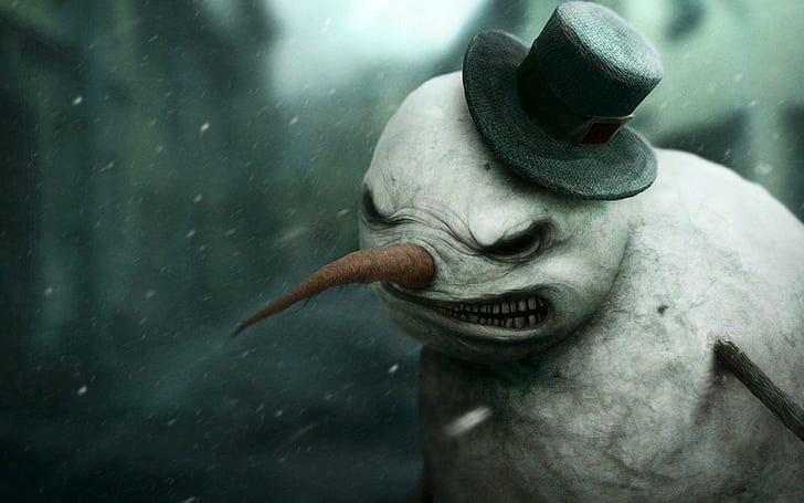 Angry snowman, monster snowman illustration, holidays, 1920x1200