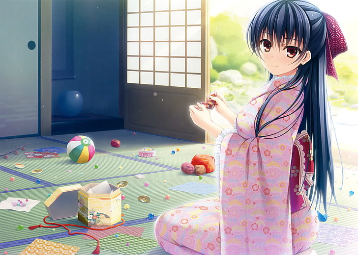 anime, anime girls, kimono, long hair, Japanese clothes, one person, HD wallpaper