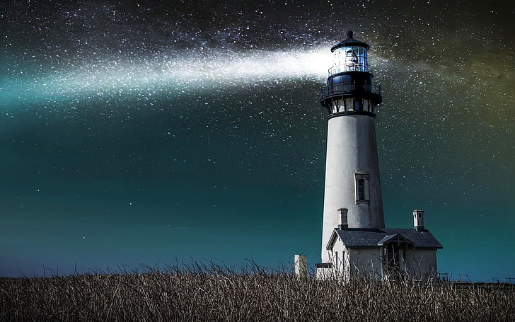 lighthouse, night, tower, guidance, star - space, sky, architecture