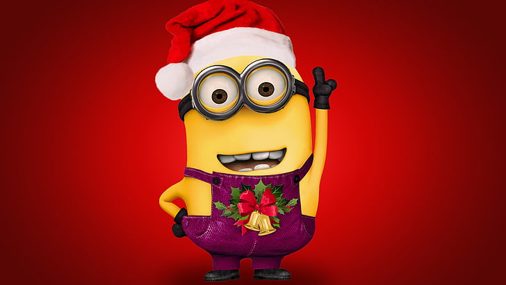 Minion character wallpaper, minions, Christmas, colored background, HD wallpaper