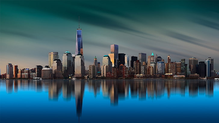 One World Trade Center, island, skyscraper, Manhattan, cityscape, HD wallpaper