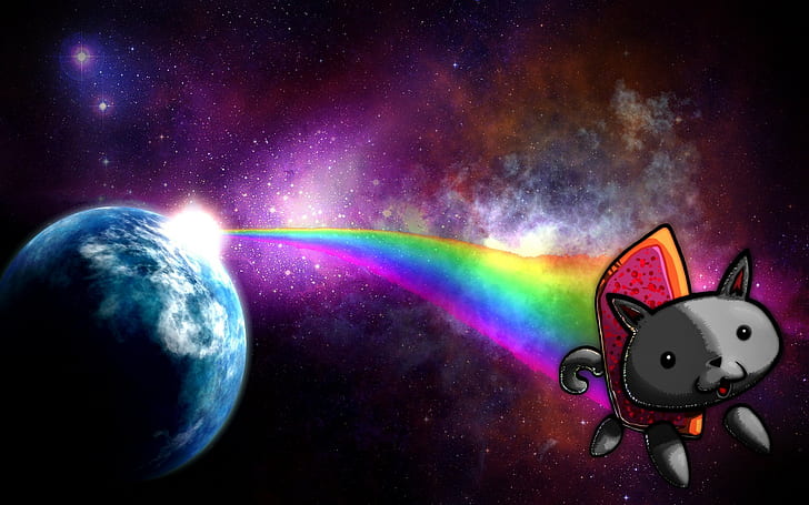 Nyan Cat Memes Cat Planet Space Rainbows Stars Digital Art Wallpaper My Xxx Hot Girl