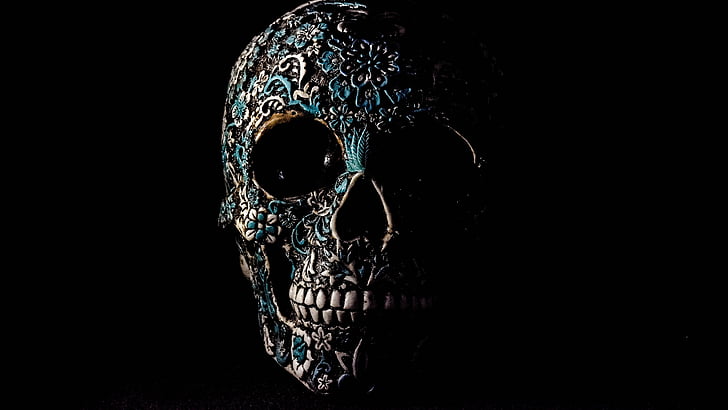 creepy, scary, skull, bone, pattern, dark, mexican, human skull, HD wallpaper