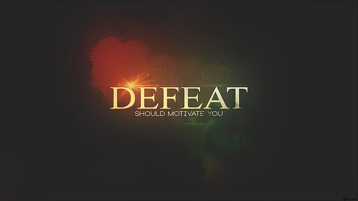 black and brown background with Defeat text overlay, typography