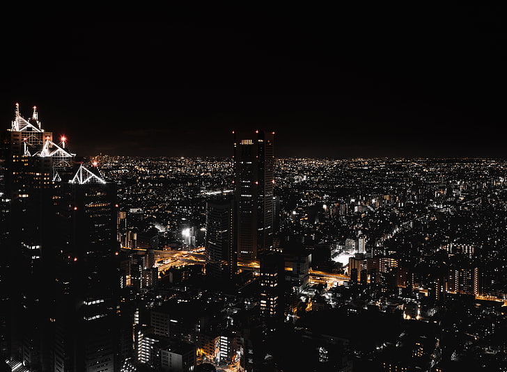 night city, view from above, city lights, skyscrapers, tokyo, HD wallpaper