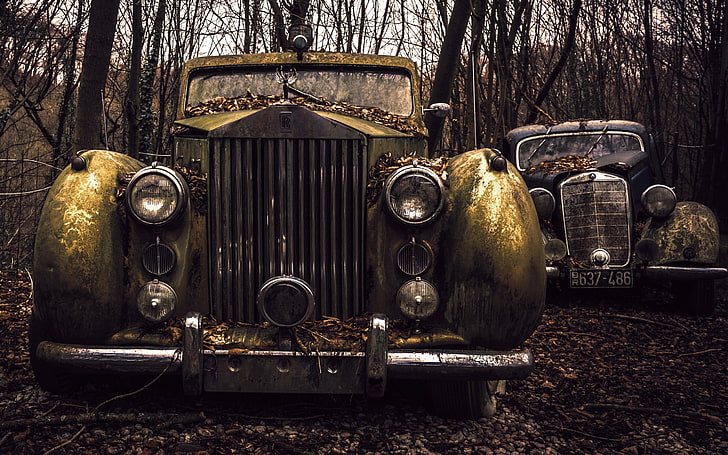 car, vehicle, wreck, Rolls-Royce, retro styled, land vehicle, HD wallpaper