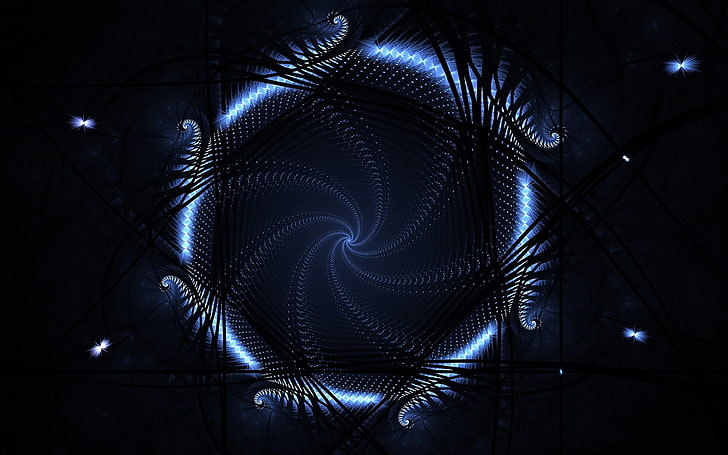 blue and black swirl wallpaper, circle, neon, light, abstract, HD wallpaper