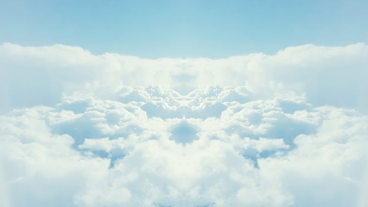 white clouds, symmetry, bright, cyan, cloud - sky, beauty in nature