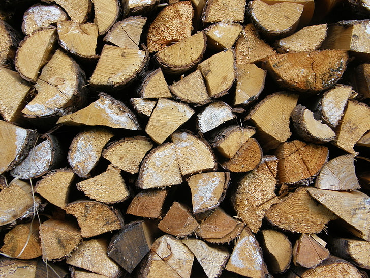 brown wood chunks, full frame, timber, log, backgrounds, stack, HD wallpaper