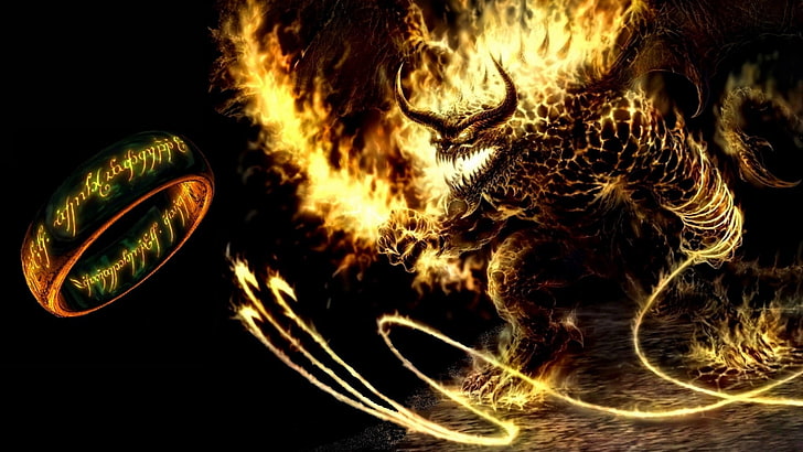 monster with fire illustration, The Lord of the Rings, Balrog