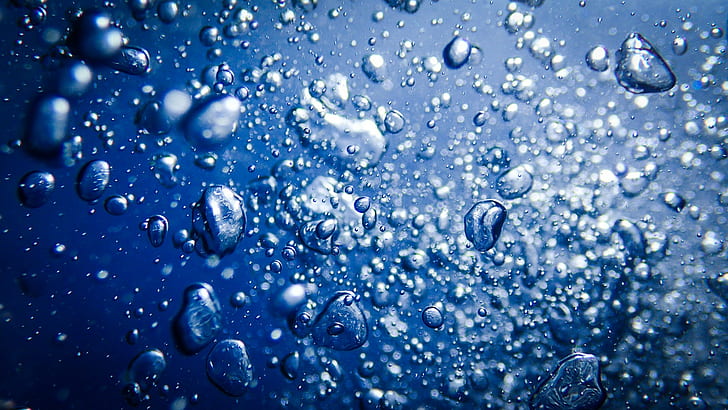 Maÿ Leyvraz, blue, water, liquid, bubbles, HD wallpaper