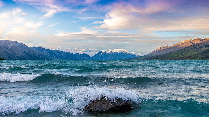 rock mountain and body of water photo, nature, lake, New Zealand, HD wallpaper