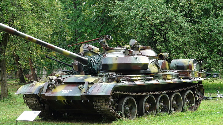 woodland camouflage battle tank, USSR, military equipment, T-55 M, HD wallpaper
