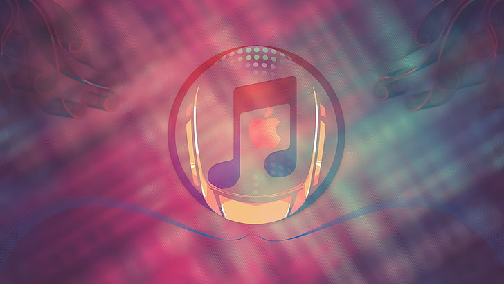 red and blue music logo, Apple Inc., Mac OS X, mac book, iOS, HD wallpaper