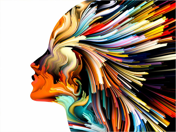 abstracto, cabeza, colores, mujer