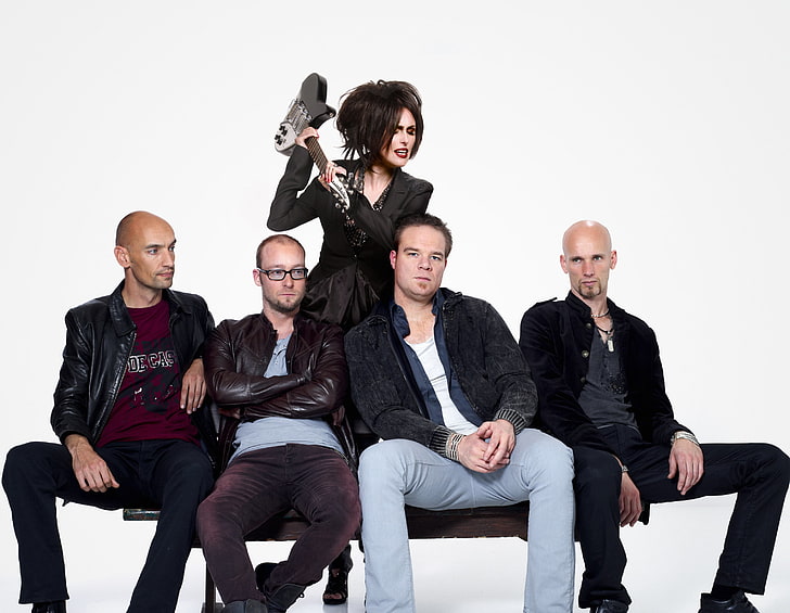 men's black and brown leather jackets, within temptation, sharon den adel, HD wallpaper