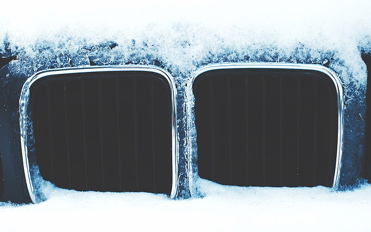 car, vehicle, BMW, BMW E34, Kidney Grille, snow, cold temperature
