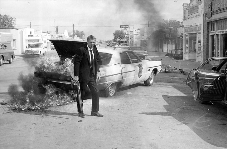 grayscale photo of man wearing toxido, Steve McQueen, burn, movies