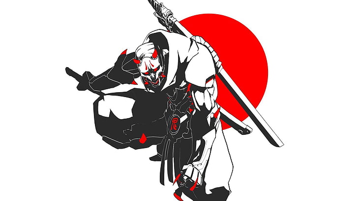black and white clown illustration, anime, manga, Japan, samurai, HD wallpaper