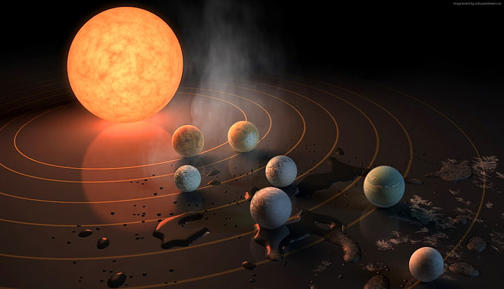 TRAPPIST-1, exoplanet, planets, star, no people, sphere, shape