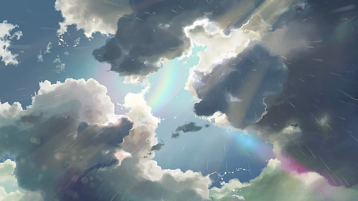 clouds painting, anime, Makoto Shinkai, The Garden of Words, rainbows, HD wallpaper