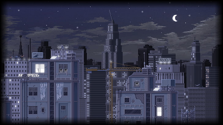 pixels, pixel art, pixelated, cityscape, building, skyscraper, HD wallpaper