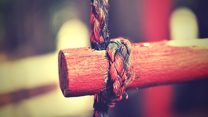 ropes, wood, depth of field, blurred, bokeh, close-up, focus on foreground, HD wallpaper