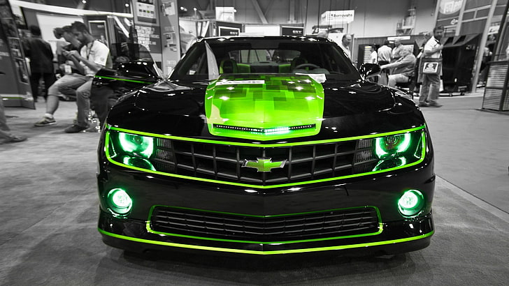 black and green Chevrolet car, muscle cars, Camaro, Chevrolet Camaro, HD wallpaper
