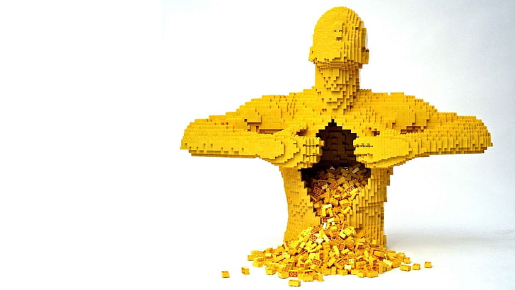 lego man toy, yellow, toys, simple background, no people, copy space, HD wallpaper