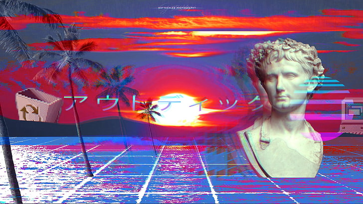 Adam bust, vaporwave, Photoshop, Macintosh, motion, illuminated