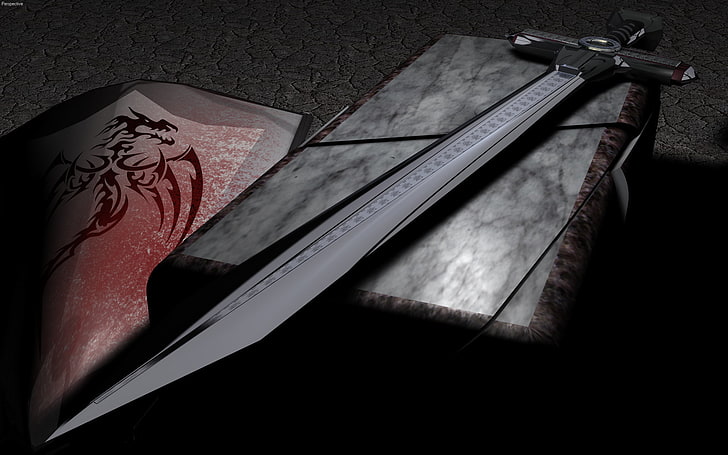 Weapon A Sword Sharp, gray sword and shield wallpaper, War & Army
