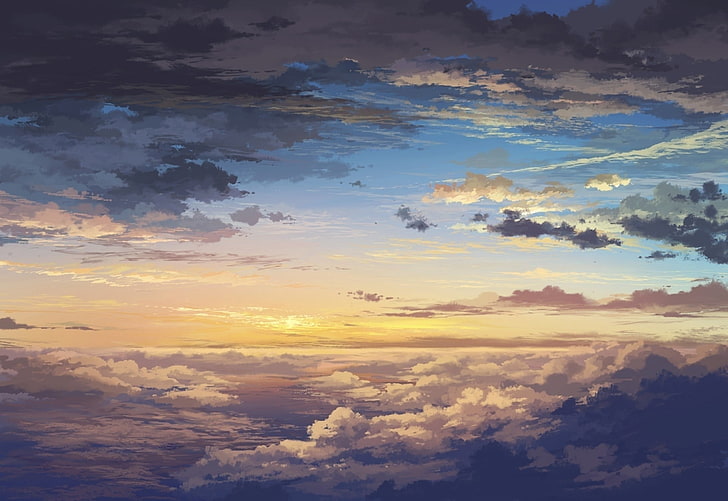 cloudy blue sky, 5 Centimeters Per Second, clouds, anime, cloud - sky, HD wallpaper