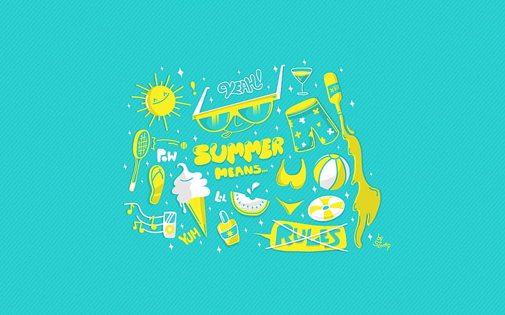 Summer Means rules clip art, minimalism, colored background, indoors, HD wallpaper