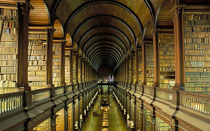 assorted book lot, books, library, architecture, shelves, Ireland, HD wallpaper