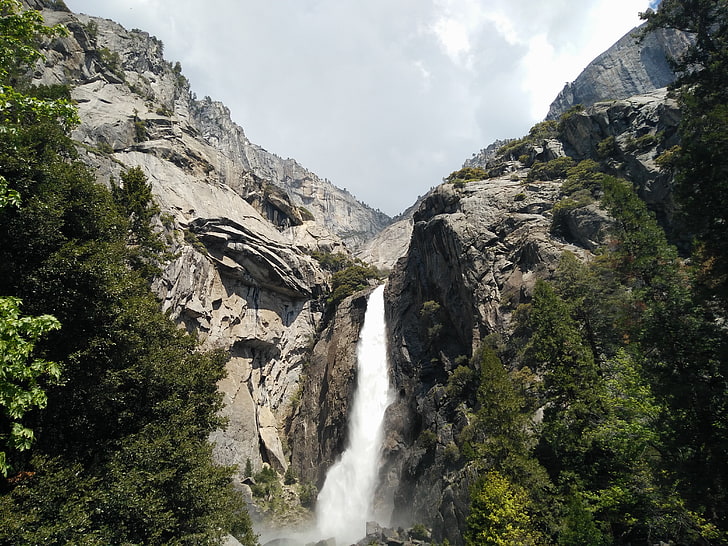 waterfall, nature, trees, rock, USA, national park, landscape, HD wallpaper