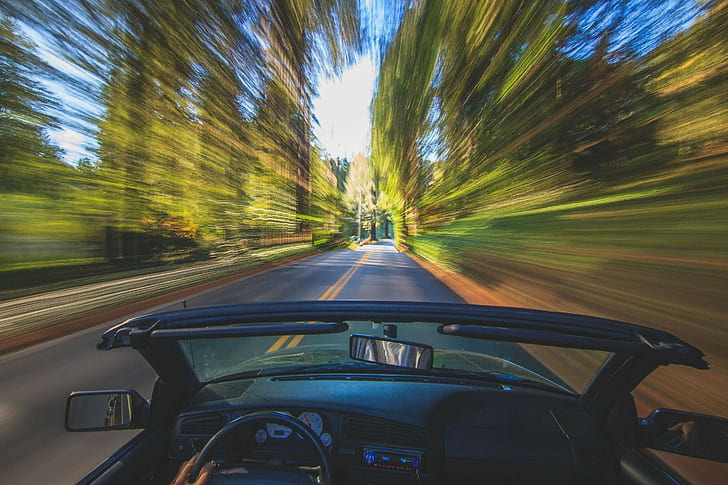 driving, motion blur, forest, HD wallpaper