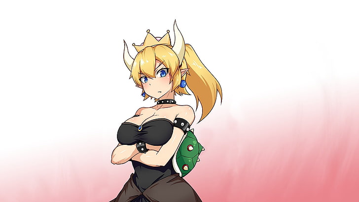 anime, Bowsette, horns, crown, Super Mario, one person, fashion
